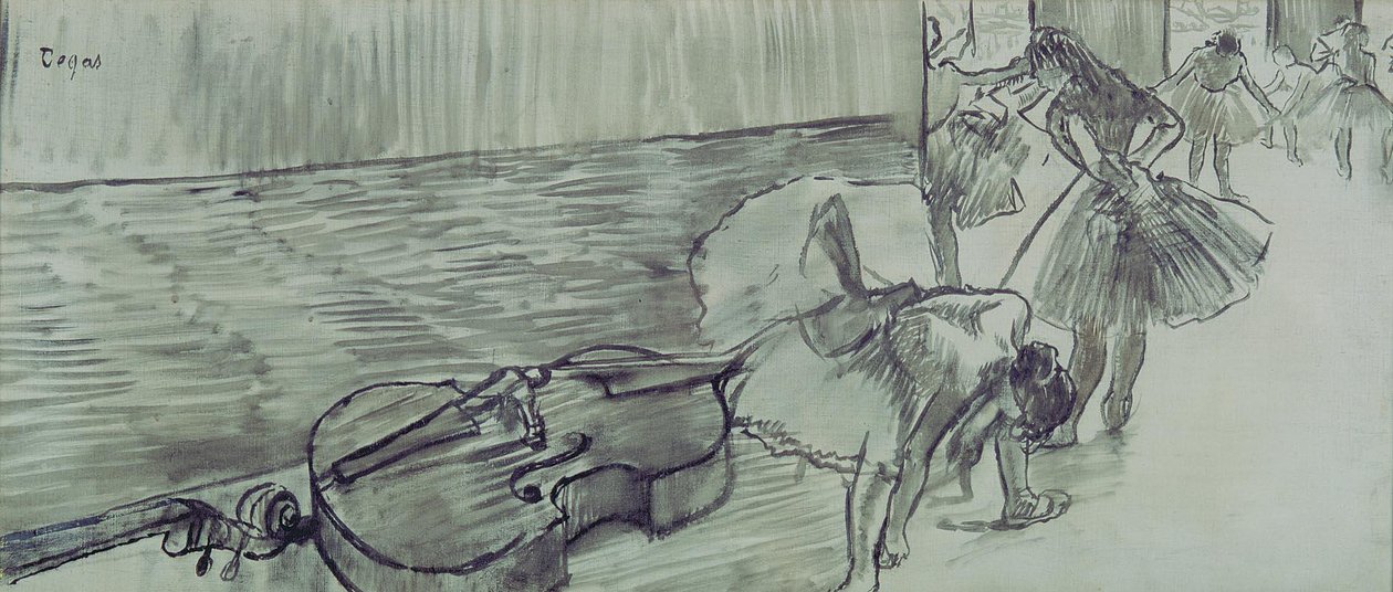 Baraatin valmistelut La Contre Bassen Espanja: Preparativos de Ballet El Contrabajon tekijältä Edgar Degas