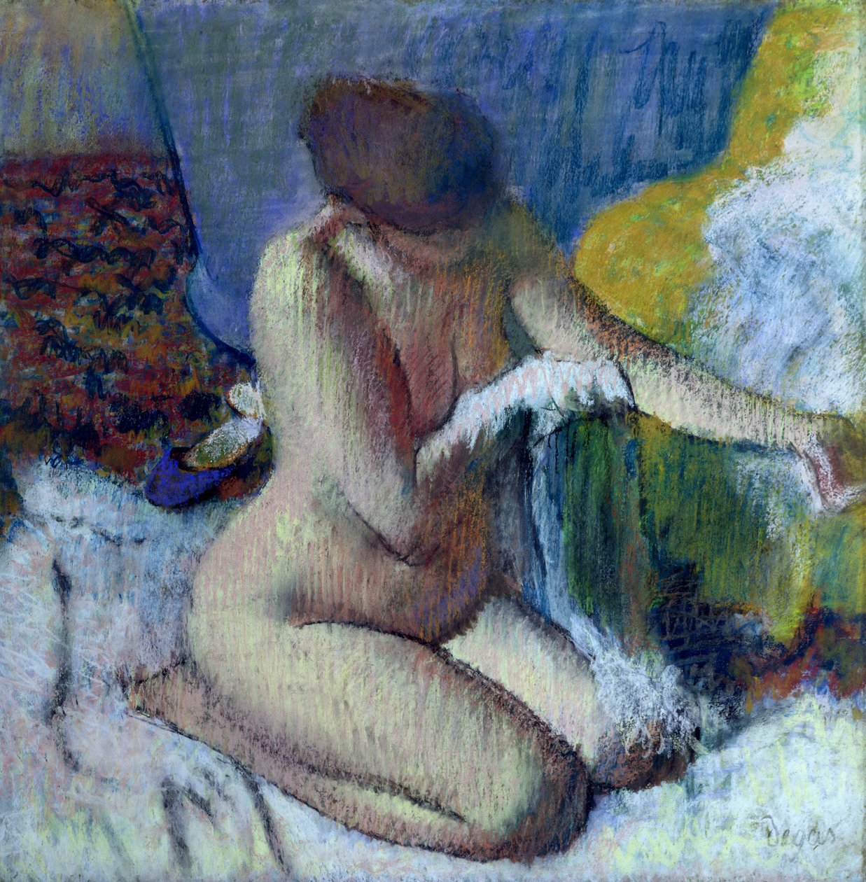 Kylvyn jälkeen, 1895 (pastelli kiinnitetylle paperille) tekijältä Edgar Degas