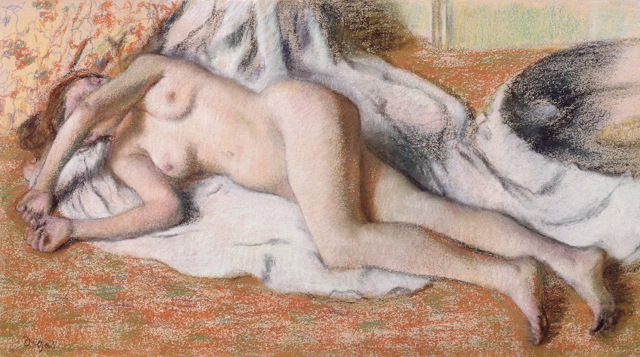 Kylvyn jälkeen tai, makuuasennossa alasti tekijältä Edgar Degas