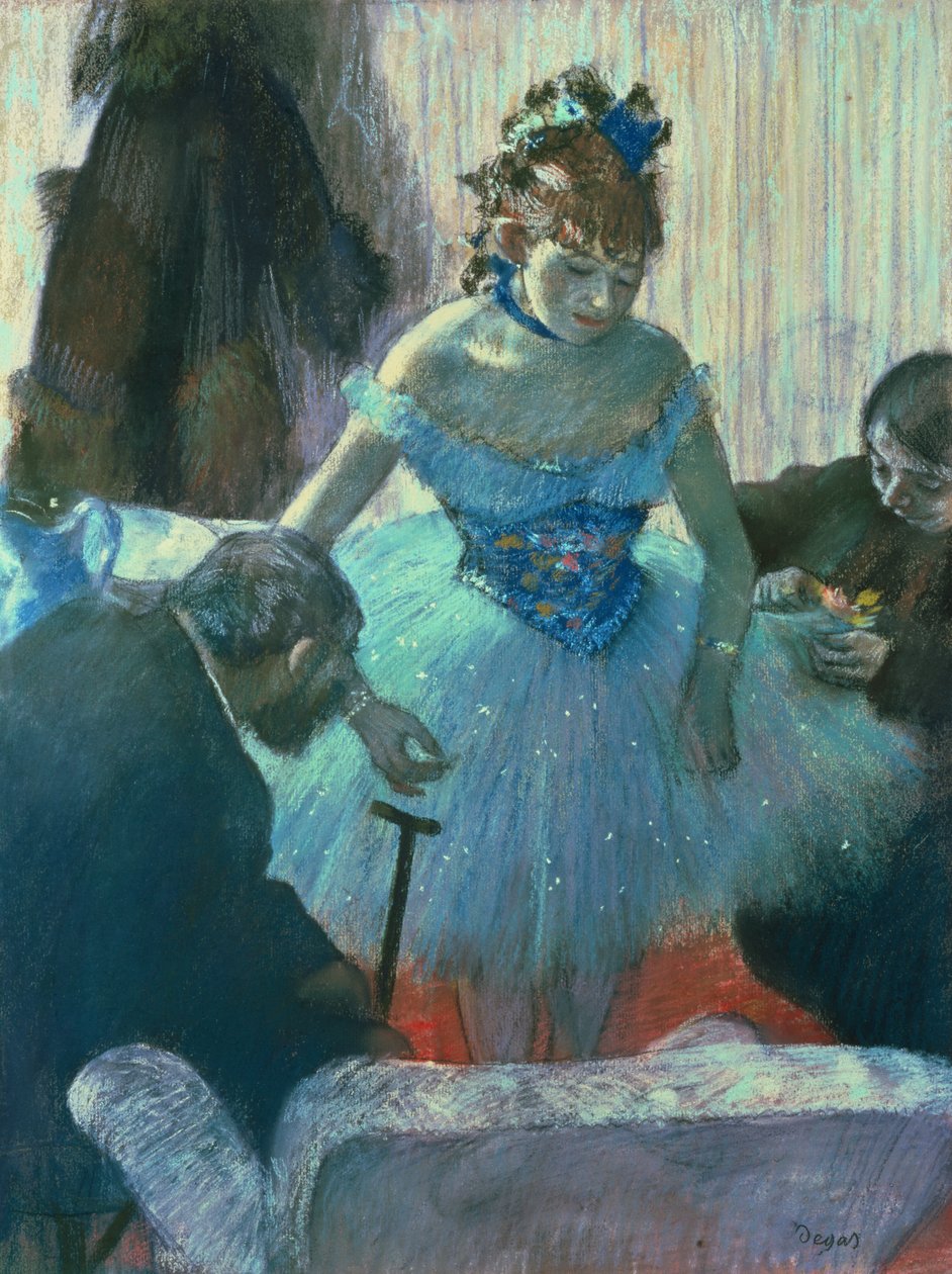 Tanssija pukuhuoneessaan (pastelli) tekijältä Edgar Degas