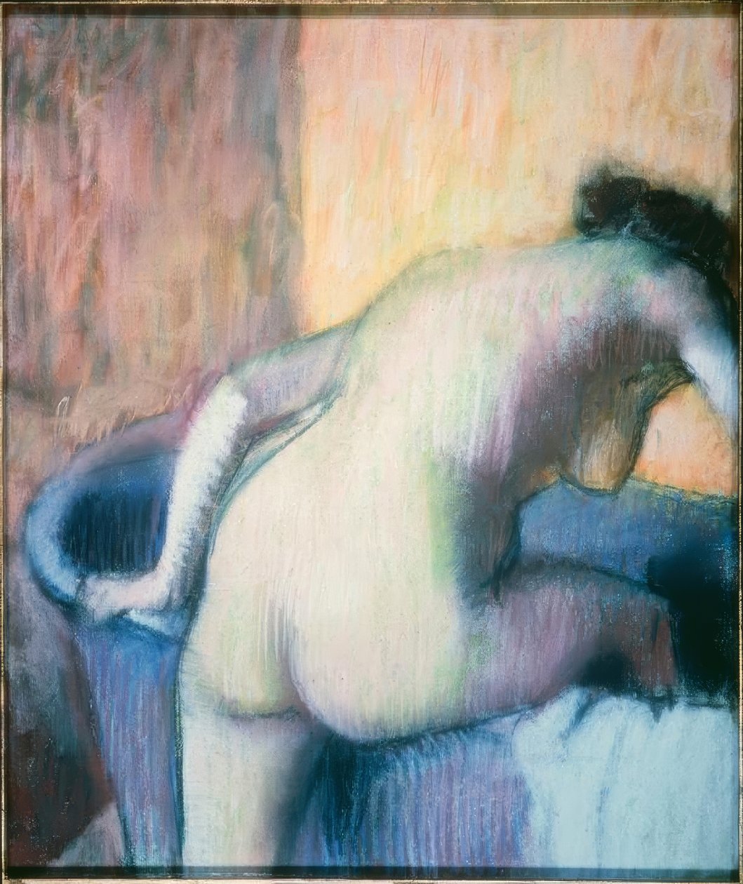 Frau, eine Badewanne steigend tekijältä Edgar Degas