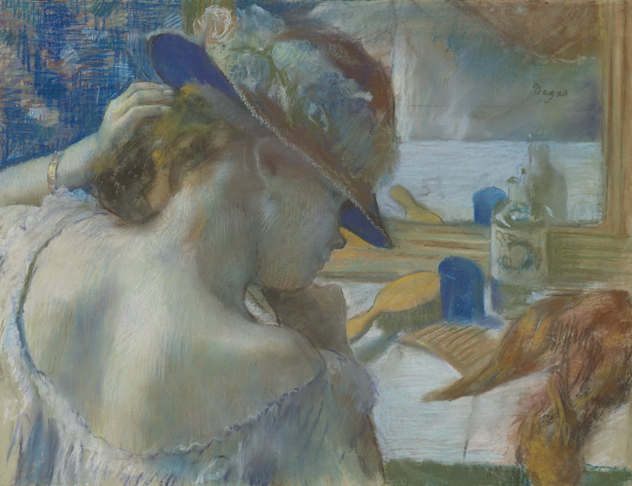 Peilin edessä, 1889 (pastelli paperilla) (katso kehystämätön versio numerosta 141380) tekijältä Edgar Degas