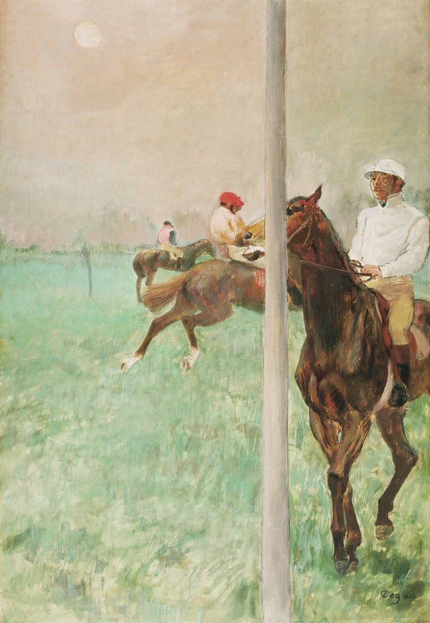 Jockeys Before the Race, n. 1878-1879 (öljy, esanssi, guassi ja pastelli) tekijältä Edgar Degas
