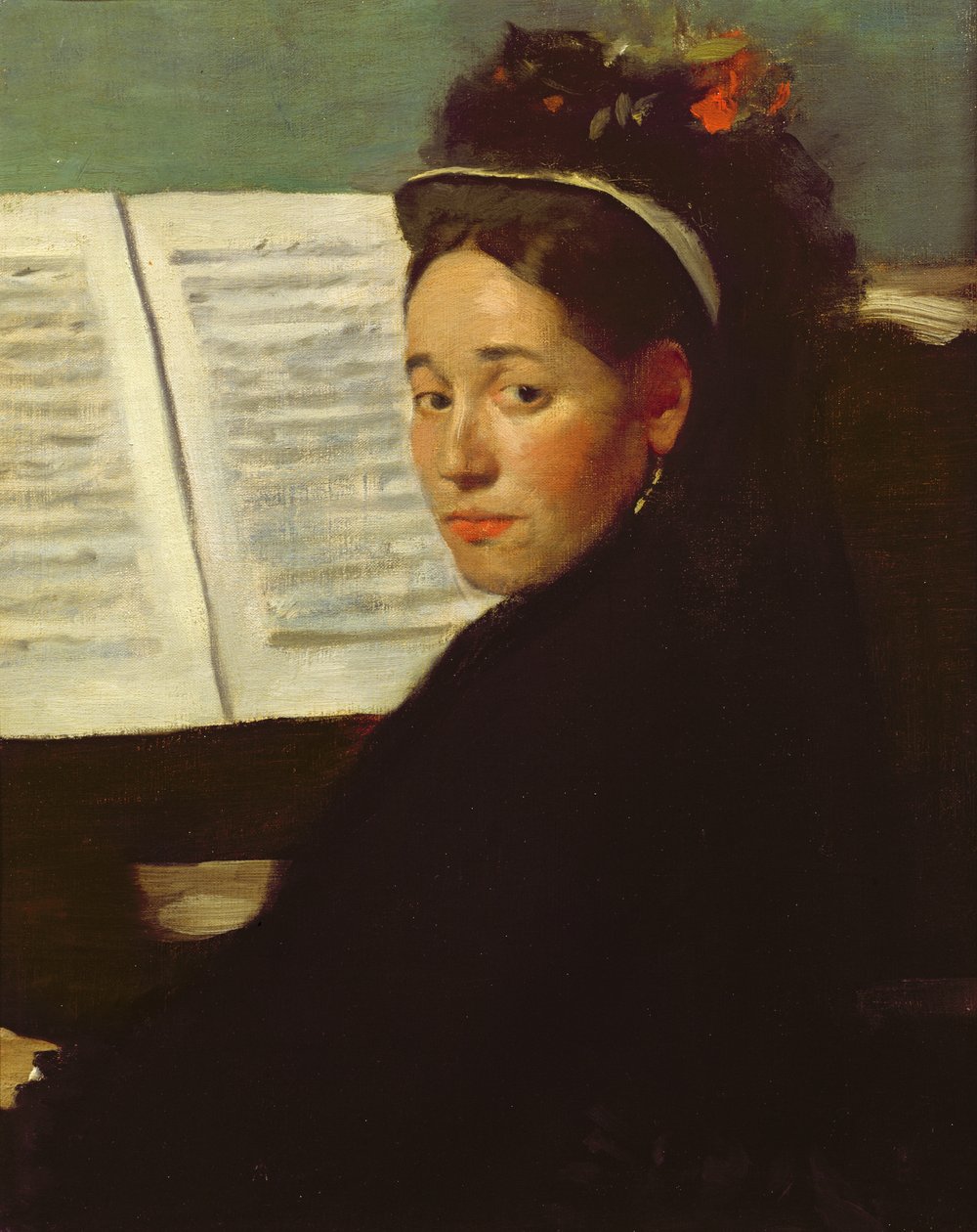 Mademoiselle Marie Dihau (1843-1935) pianolla, n. 1869-72 tekijältä Edgar Degas