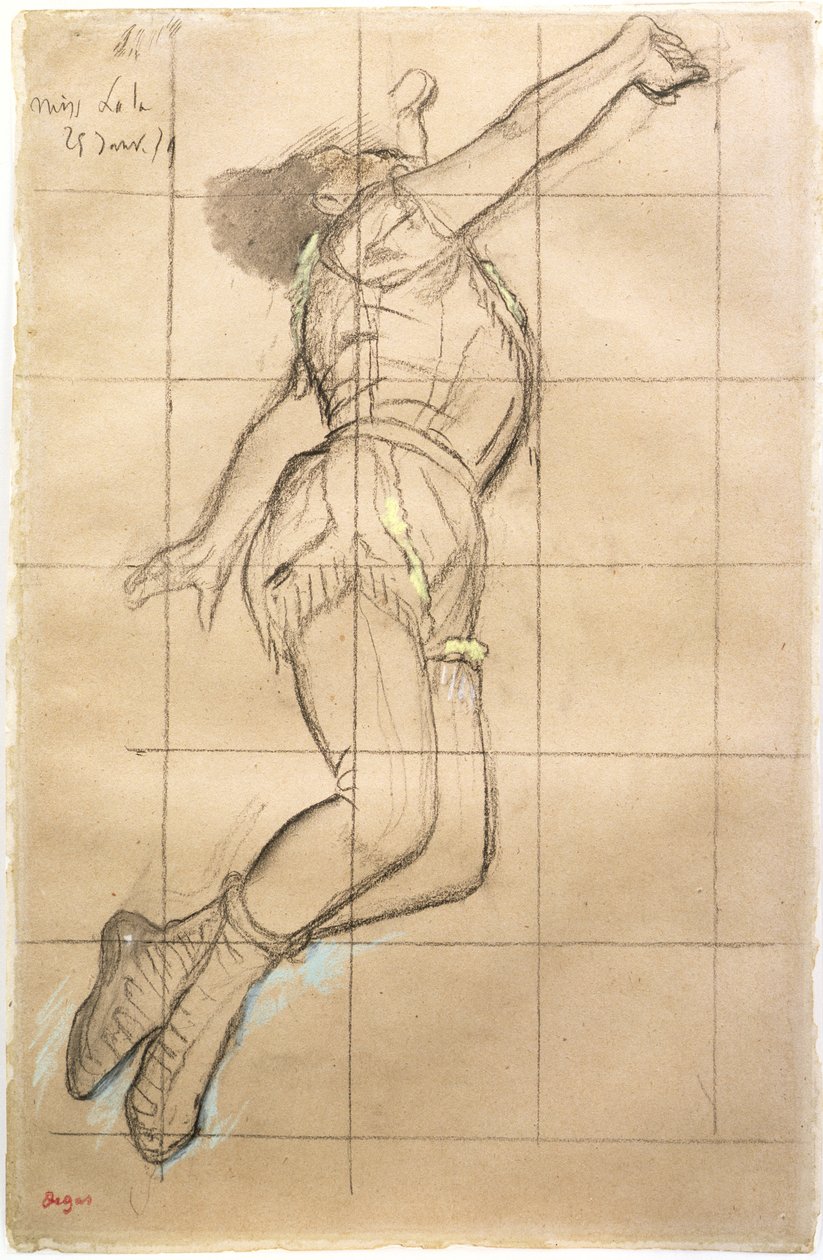 Miss La La Cirque Fernandossa, 1879 (musta liitu ja pastelli paperilla) tekijältä Edgar Degas