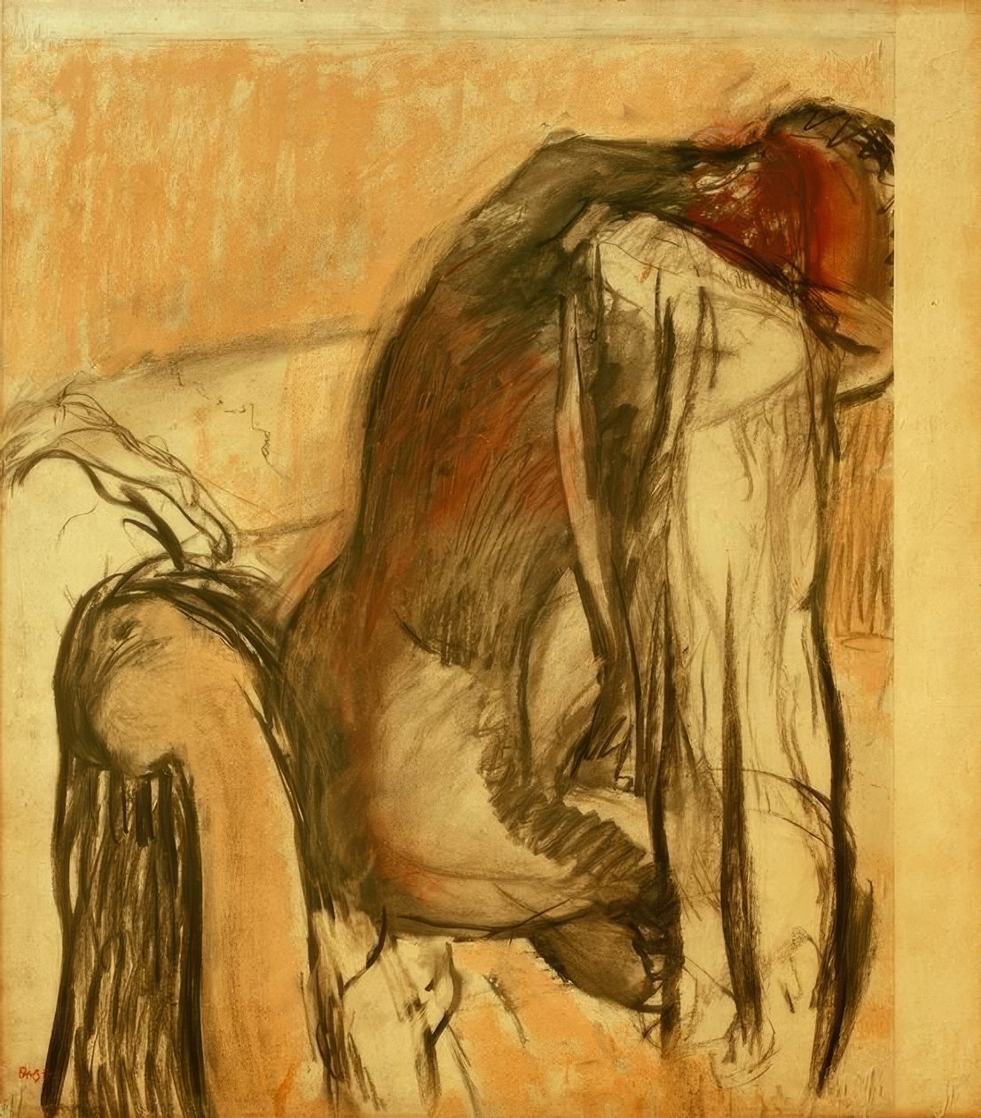 Nach dem Bad; sich abtrocknende Frau tekijältä Edgar Degas