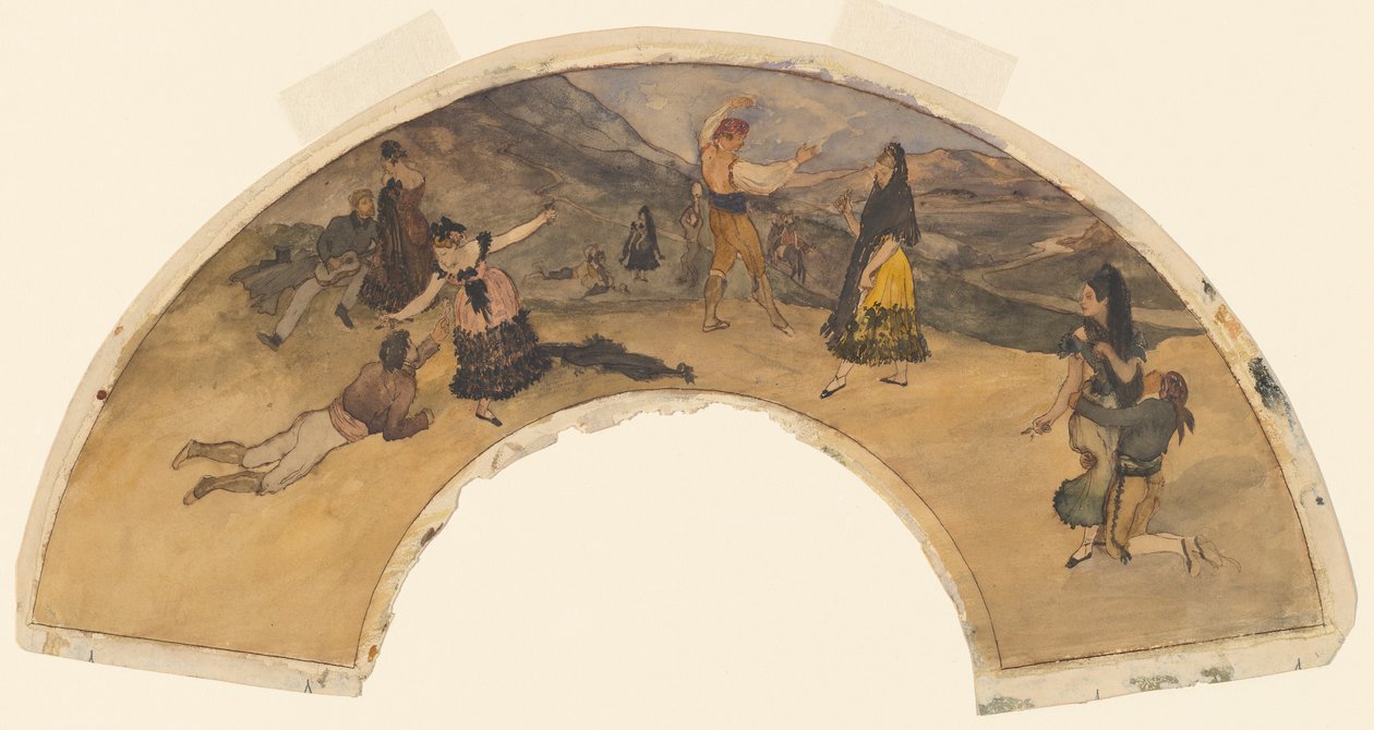 Espanjalaiset tanssijat ja muusikot, 1868-1869 (wc ja kynä ja musta muste kudospaperille) tekijältä Edgar Degas