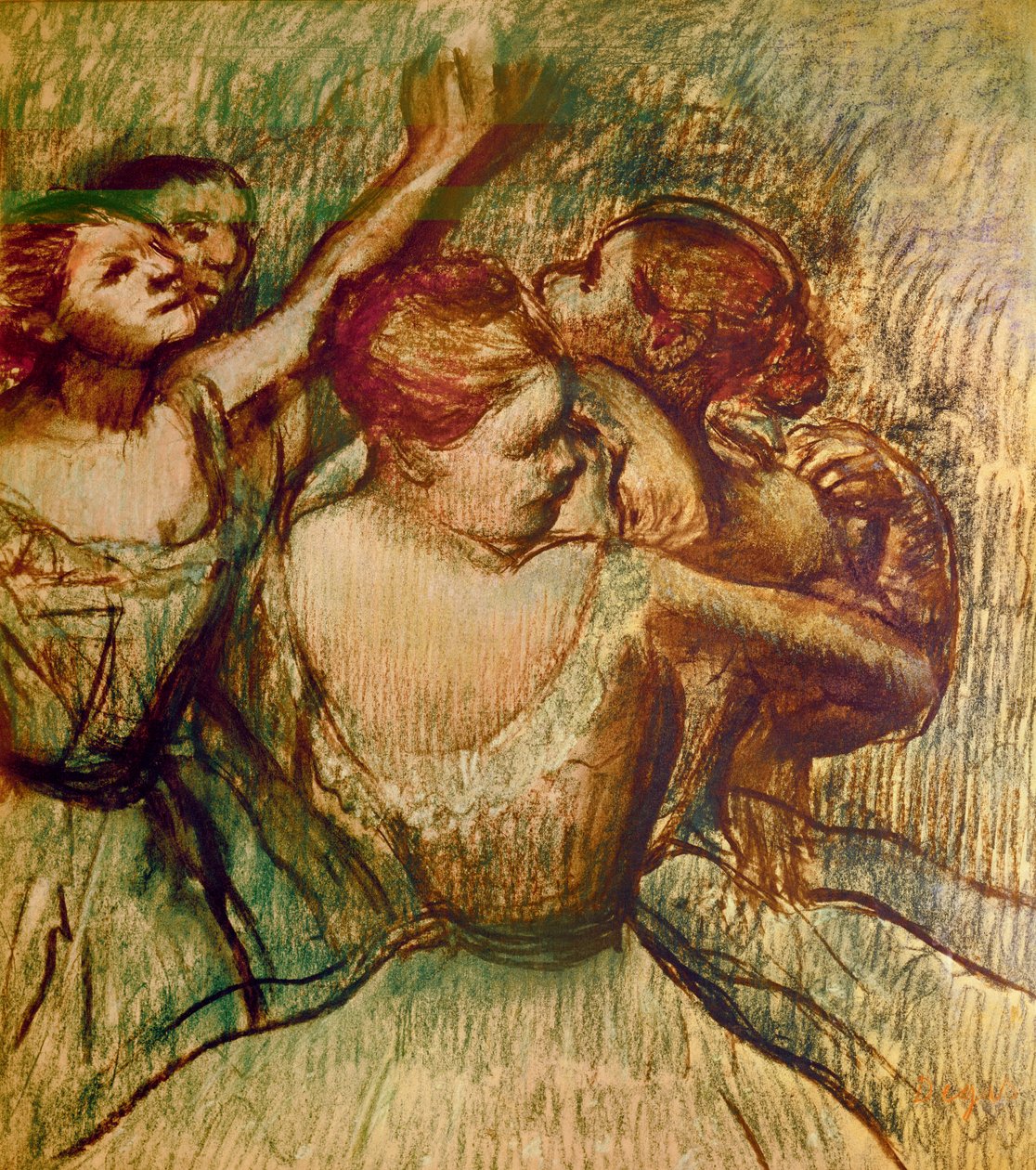 Vihreät tanssijat (pastelli paperille) tekijältä Edgar Degas