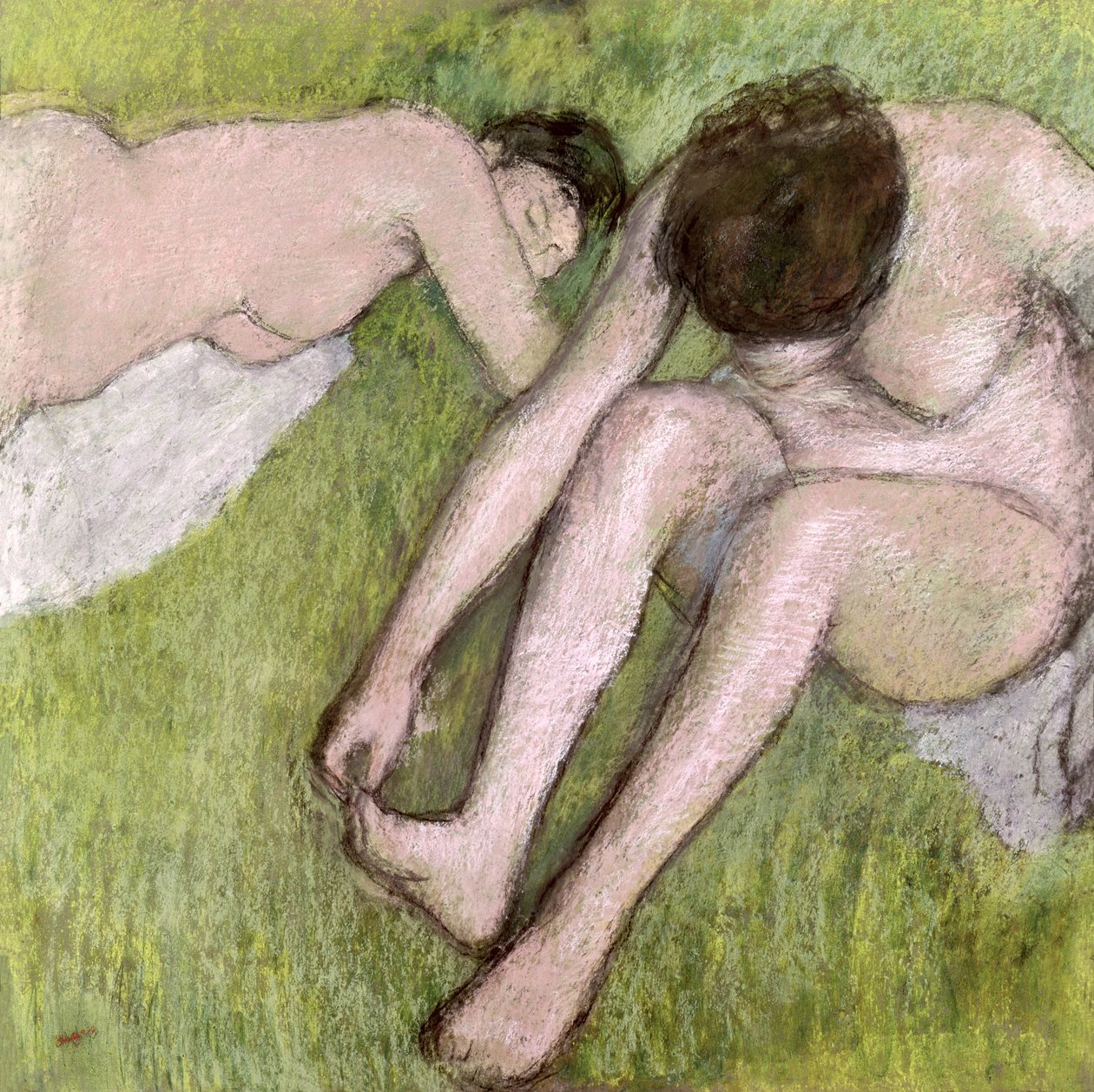 Kaksi kylpejää nurmikolla, n. 1886-1890 (pastelli paperille) tekijältä Edgar Degas