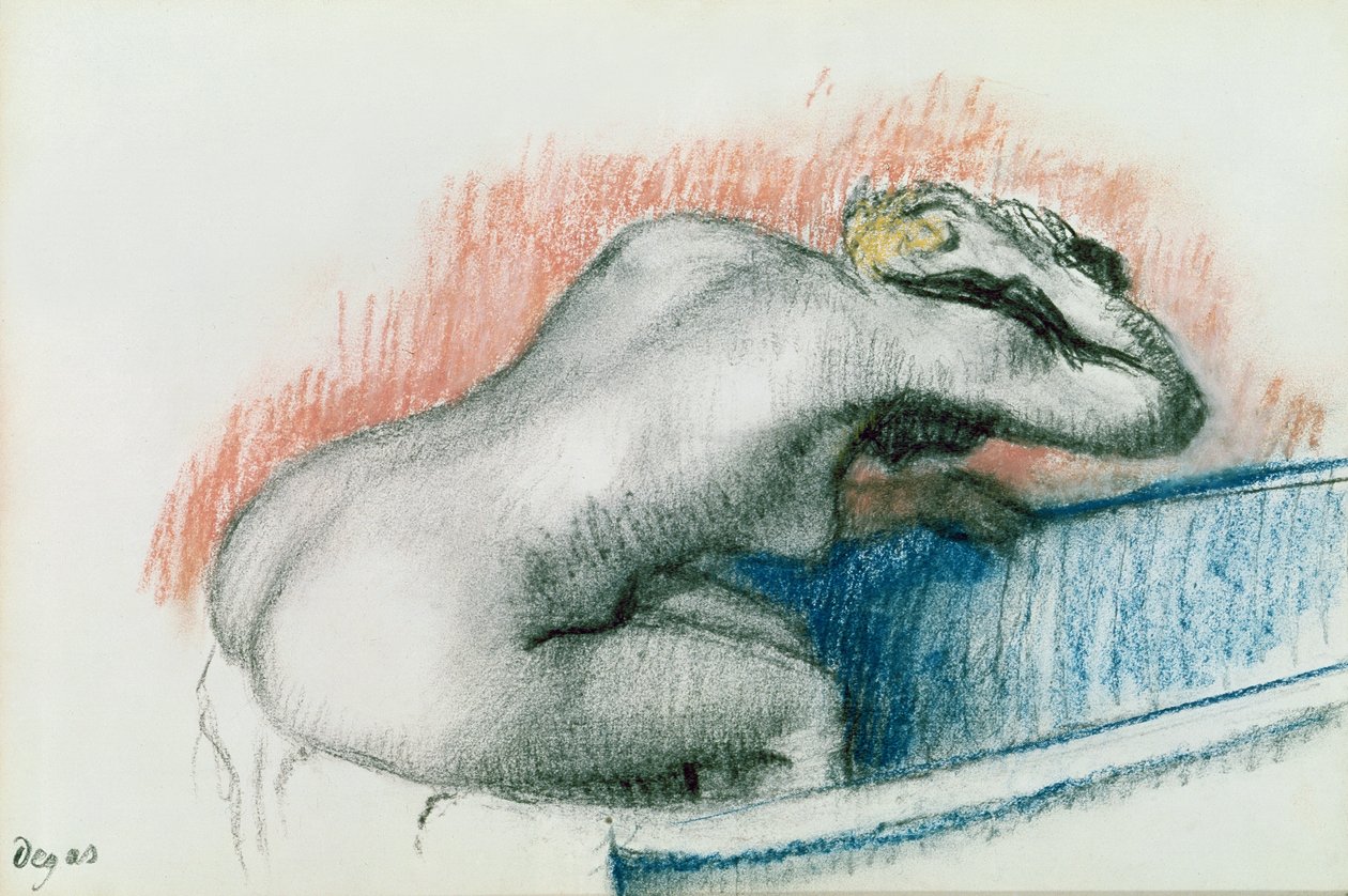 Nainen pesussa kylvyssä, n. 1892 (pastelli kortilla) tekijältä Edgar Degas