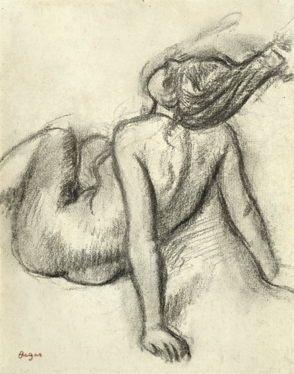 Nainen, jolla on hiukset muotoiltu (hiili paperille) tekijältä Edgar Degas
