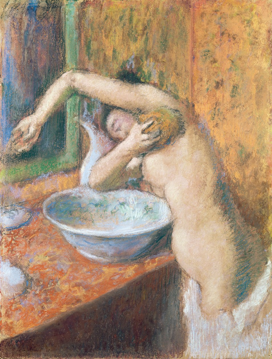 Nainen pesee itseään (pastelli) tekijältä Edgar Degas