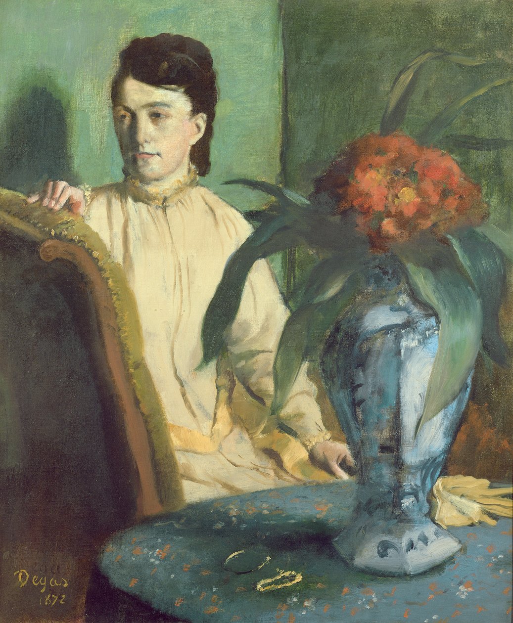 Nainen itämaisen maljakon kanssa, 1872 tekijältä Edgar Degas