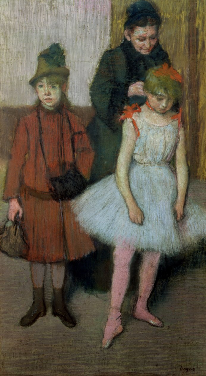 Nainen kahden pienen tytön kanssa (pastelli) tekijältä Edgar Degas