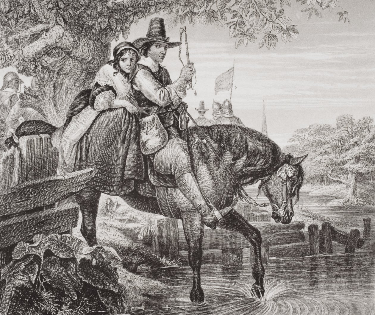 Kaarle II (1630-85) valepuvussa, jota Jane Lane auttoi pakenemaan tappion jälkeen Worcesterin taistelussa vuonna 1651, "Englannin ja Skotlannin historian kuvituksia" osasta I. tekijältä Edgar Melville Ward