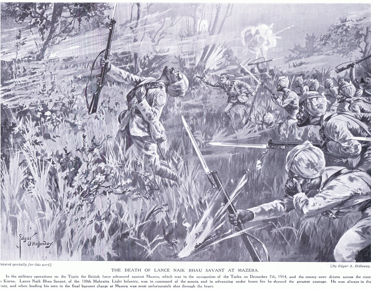 Lance Nak Bhau Savantin kuolema Mazerassa Tigrisissä joulukuussa 1914. tekijältä Edgar Alfred Holloway