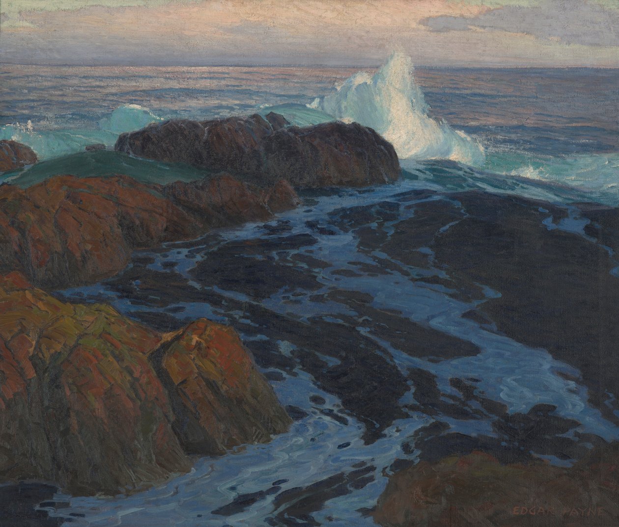Levoton meri, n. 1917 (öljy kankaalle) tekijältä Edgar Alwin Payne