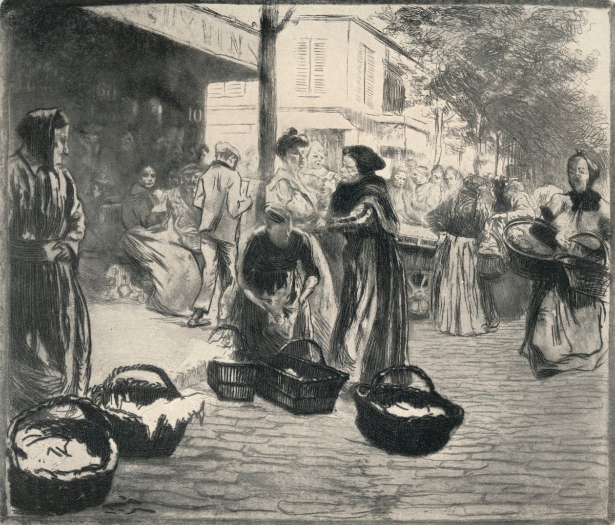 "Open air market, Avenue de Clichy", 1915 tekijältä Edgar Chahine