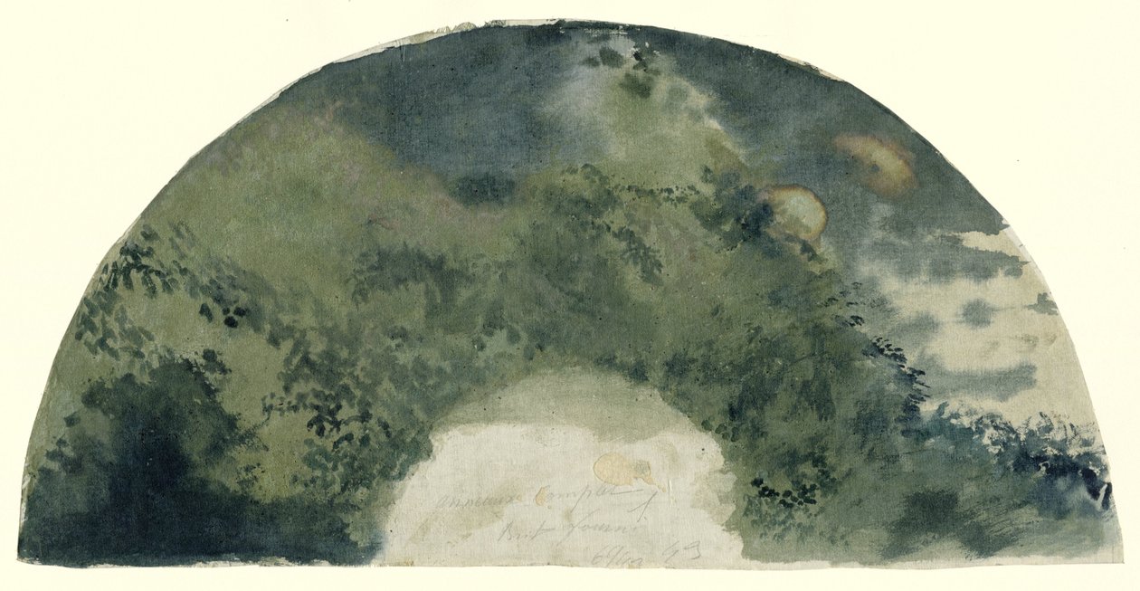 Japanilaistyyliin maalattu viuhkalehti, jossa on maisema nousevan kuun kohdalla tekijältä Edgar Degas (possibly)