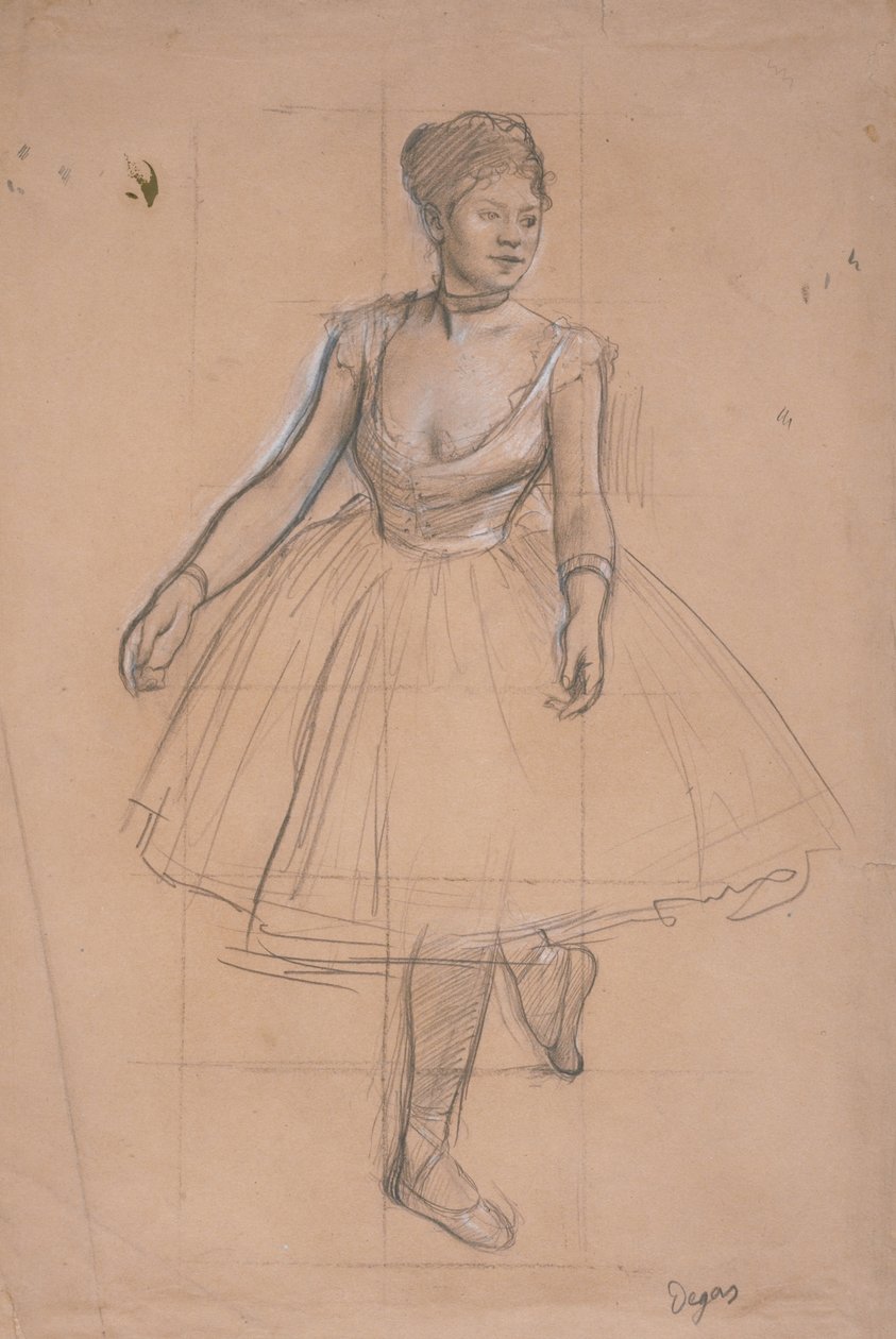 Balettitanssija asennossa kolme neljäsosaa edessä, n. 1872-73 tekijältä Edgar Degas
