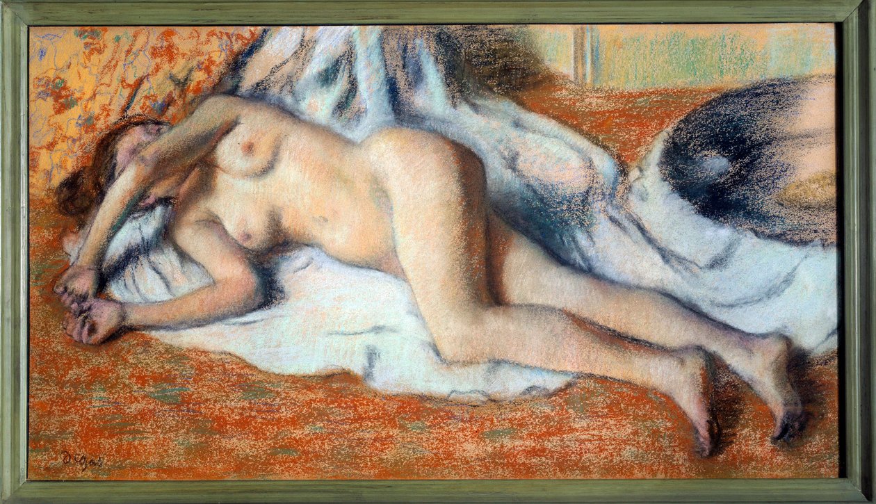 Kylvyn tai alaston venytyksen jälkeen Edgar Degasin pastellimaalaus tekijältä Edgar Degas