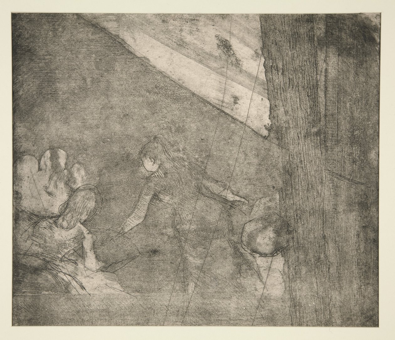 Suurlähettiläiden luona, noin 1877 (etsaus, akvatintta ja kuivaneula). tekijältä Edgar Degas