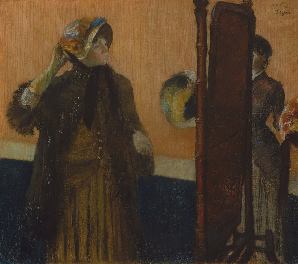 Myllymiehillä, 1882 (pastelli vaaleanharmaalle paperiarkille, silkkipultille kiinnitettynä) tekijältä Edgar Degas