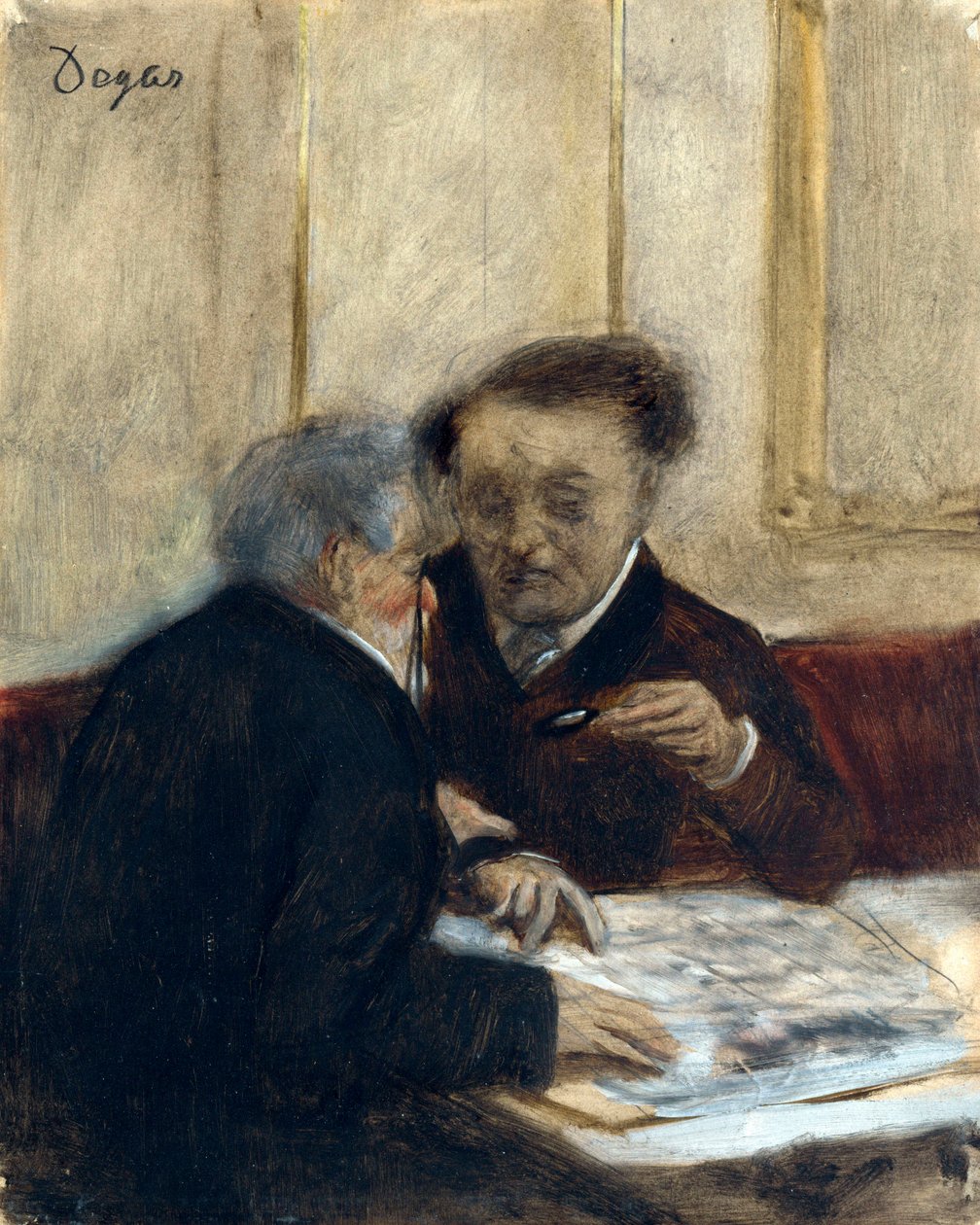 ""Chateaudun kahvilassa"" Edgar Degasin (1834-1917) maalaus noin 1870 Koko 23,7x19 cm Lontoon kansallisgalleria tekijältä Edgar Degas
