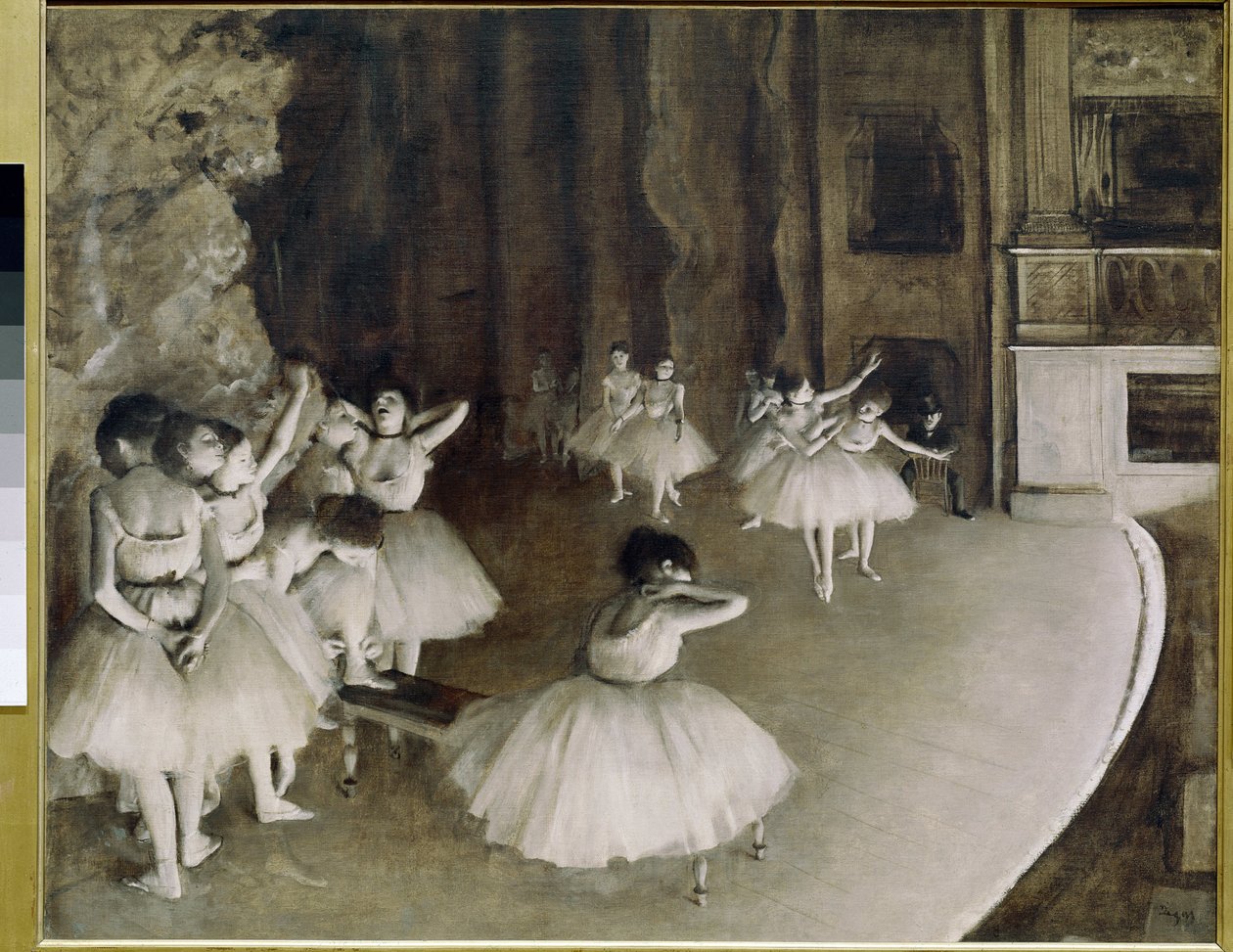 Balettiharjoitus lavalla (öljy kankaalle tekijältä Edgar Degas