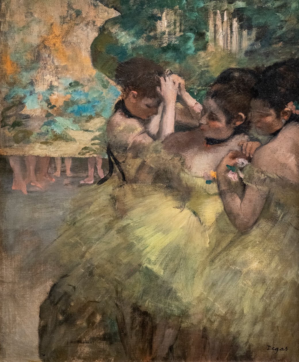 Kulissien takana (tunnetaan myös nimellä "keltaiset tanssijat"). 1874-1876. Öljy kankaalle. tekijältä Edgar Degas