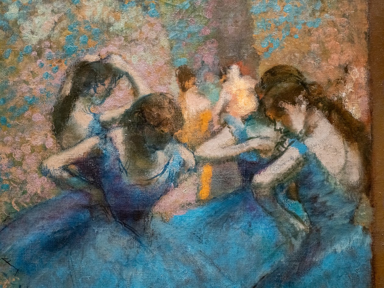 Siniset tanssijat (yksityiskohta). Noin 1893-96. Öljy kankaalle. tekijältä Edgar Degas