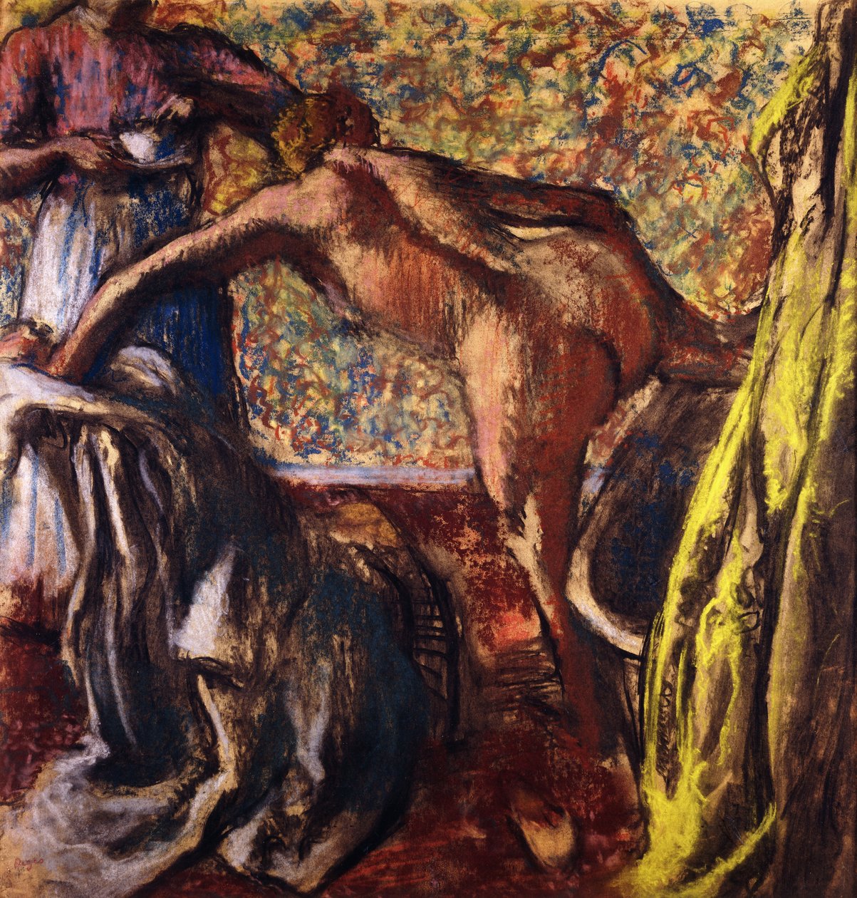Aamiainen kylvyn jälkeen; Aamiainen kylvyn jälkeen, n. 1895-1898 tekijältä Edgar Degas