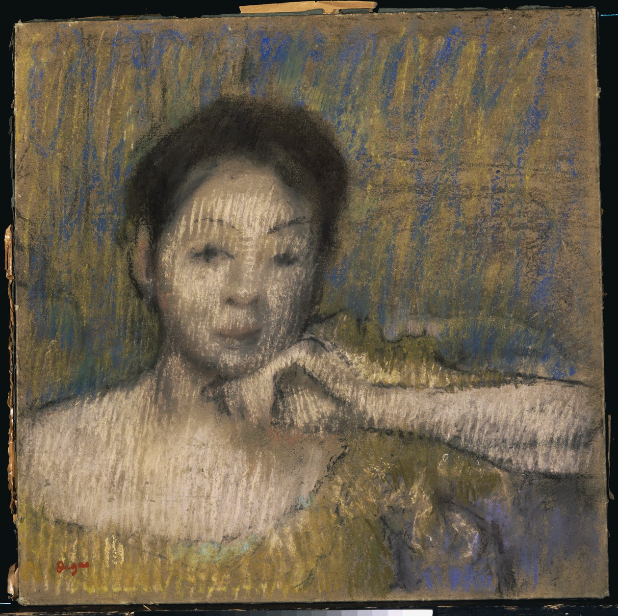 Naisen rintakuva vasen käsi leuassa, n. 1895-1898 tekijältä Edgar Degas