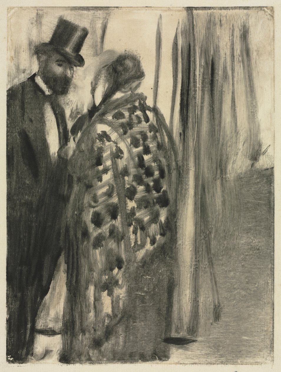 Keskustelu: Ludovic Halévy ja Madame Cardinal (Keskustelu) Ludovic Halévyn "La Famille Cardinal" -teokseen, n. 1880-83 (monotypia). tekijältä Edgar Degas