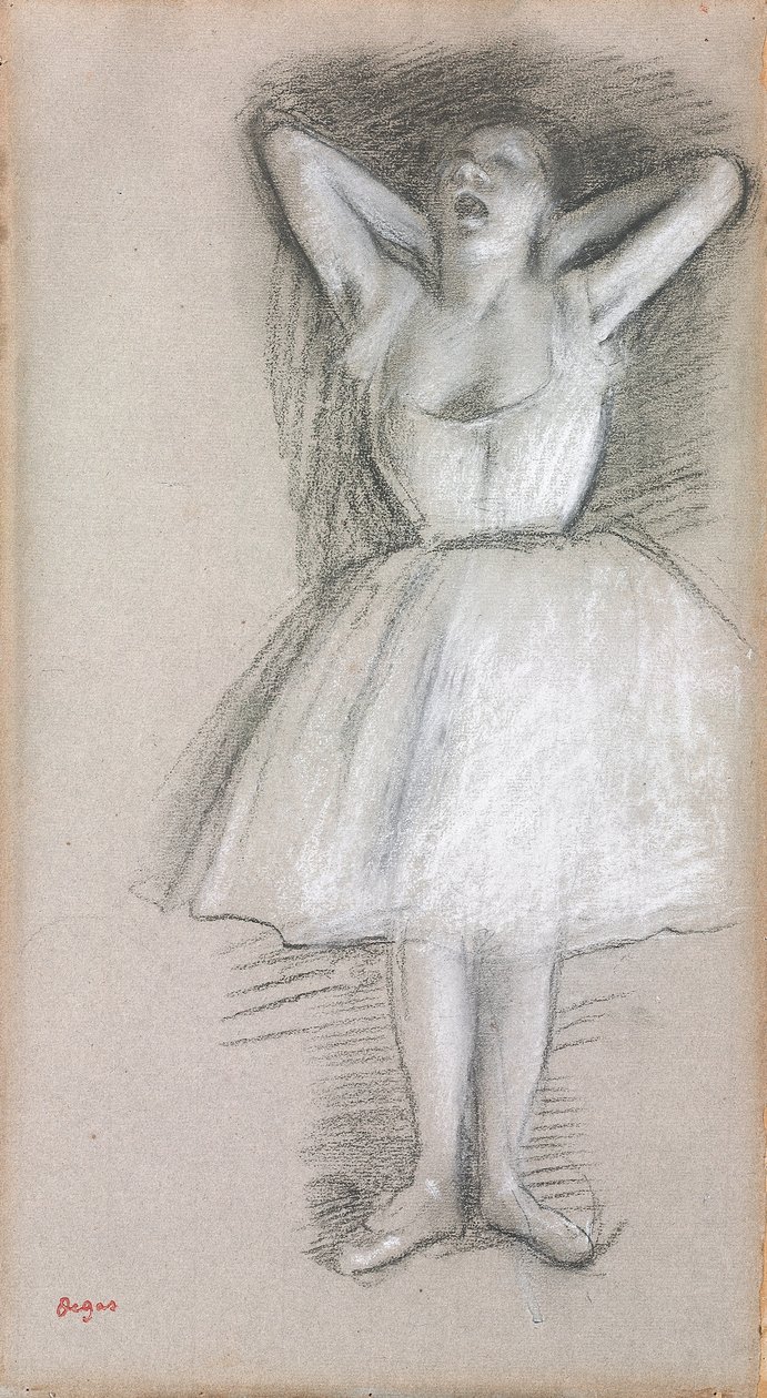 Tanssija, kädet nostettuna pään taakse; Tanssija, kätensä ylhäällä ja tuotu päänsä taakse, tekijältä Edgar Degas