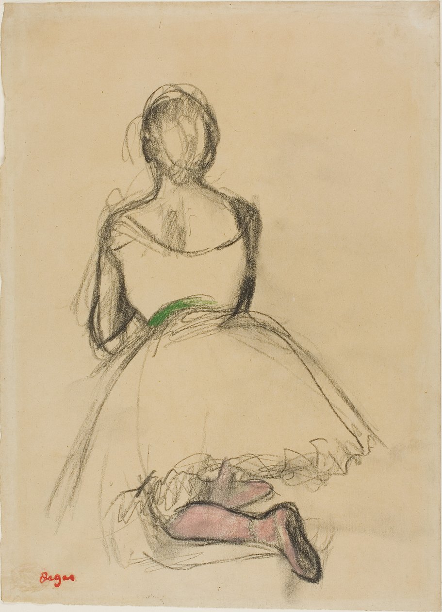 Polvistuva tanssija takaapäin katsottuna tekijältä Edgar Degas