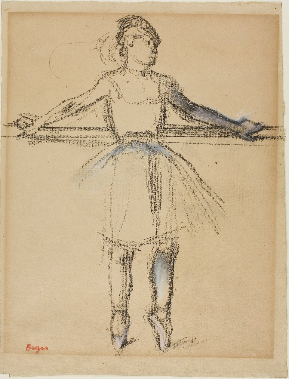 Tanssija baarissa (on Point), n. 1885 (hiili pastellilla ja estompella ruskean ruskean paperin päällä) tekijältä Edgar Degas
