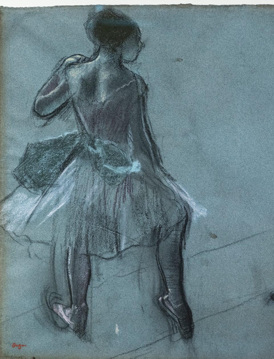 Tanssija selästä ja kolme jalkatutkimusta (yksityiskohta). Noin 1878. Hiiltä ja pastellia paperilla tekijältä Edgar Degas