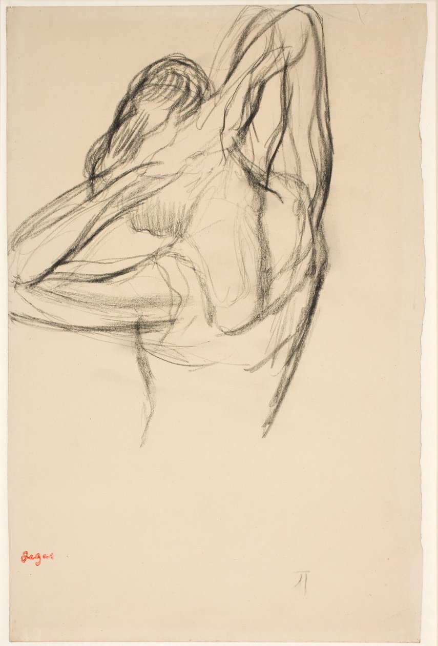 Tanssija, puolivartalo, kädet ristissä pään takana, noin 1890 (lyijykynä paperille). tekijältä Edgar Degas