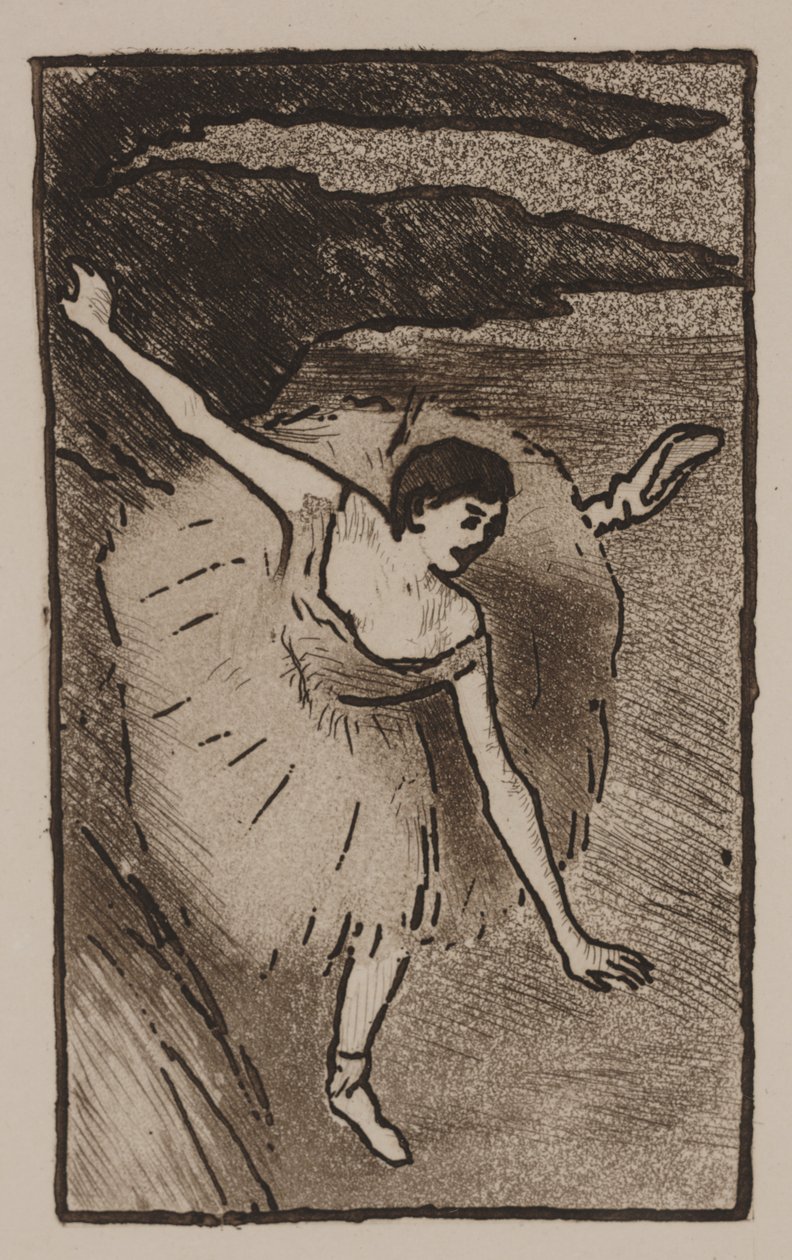 Tanssija lavalla, ottaa jousensa tekijältä Edgar Degas