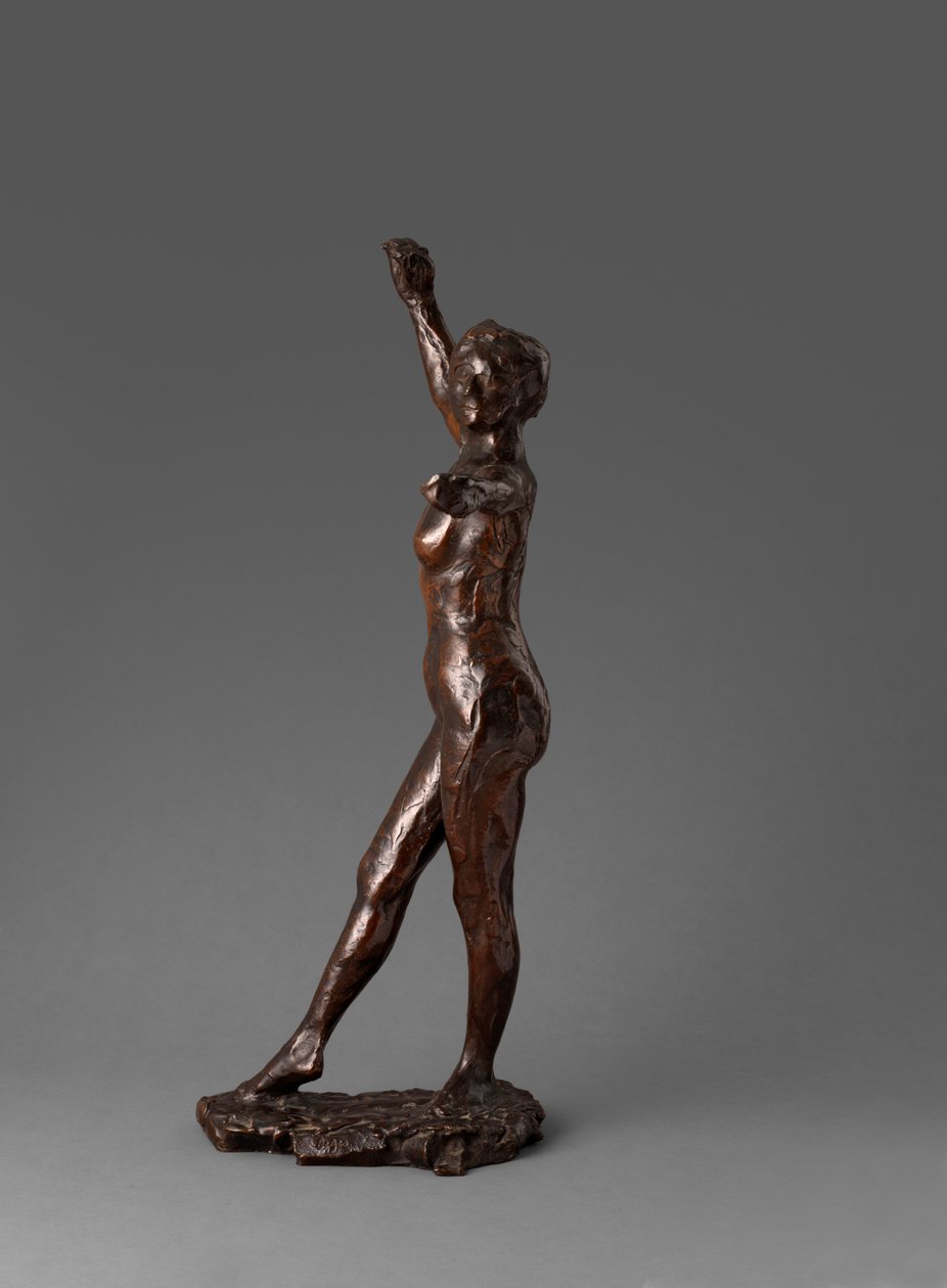 Tanssija valmis tanssimaan, oikea jalka eteenpäin, Valmistautuminen tanssiin, oikea jalka eteenpäin, 1895-1900 tekijältä Edgar Degas
