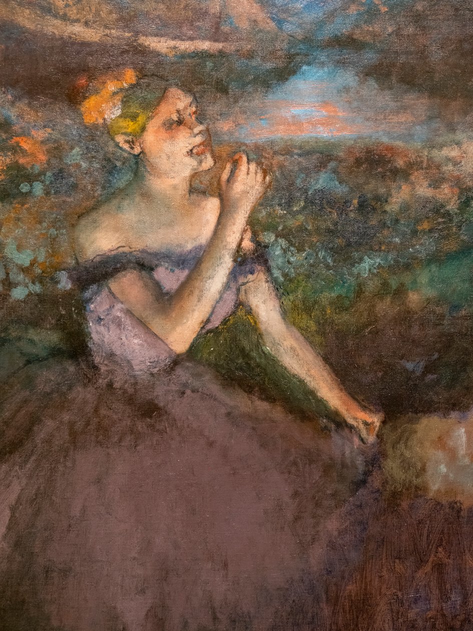 Tanssija kukkakimppuineen (yksityiskohta). Noin 1895-1900. Öljy kankaalle. tekijältä Edgar Degas