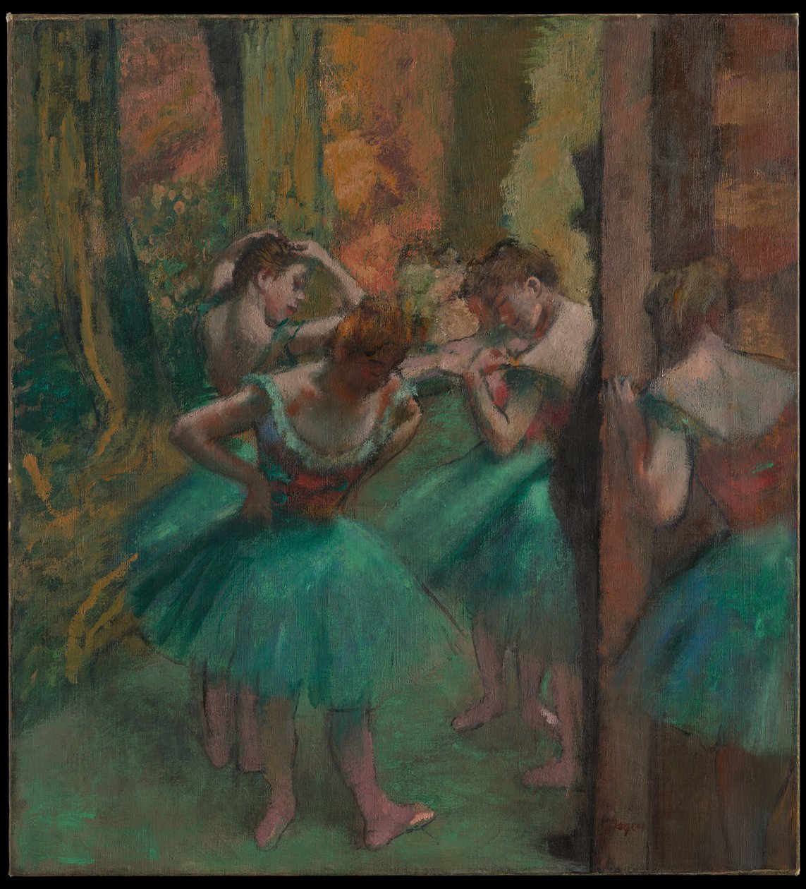 Tanssijat, vaaleanpunainen ja vihreä tekijältä Edgar Degas