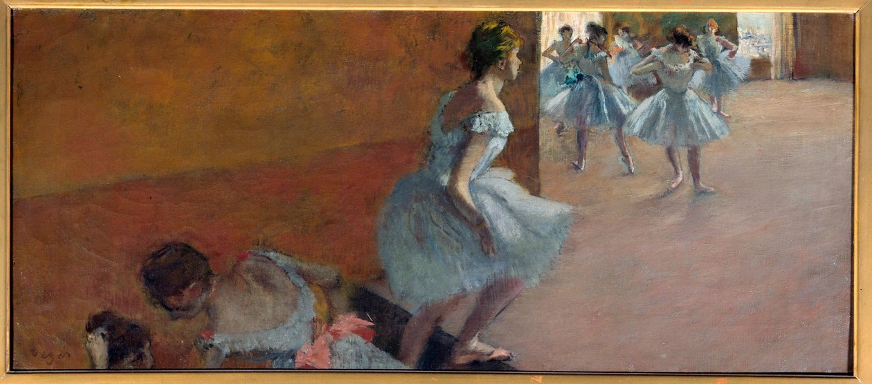 Tanssijat kiipeämässä portaita Edgar Degasin maalaus (1834-1917) tekijältä Edgar Degas
