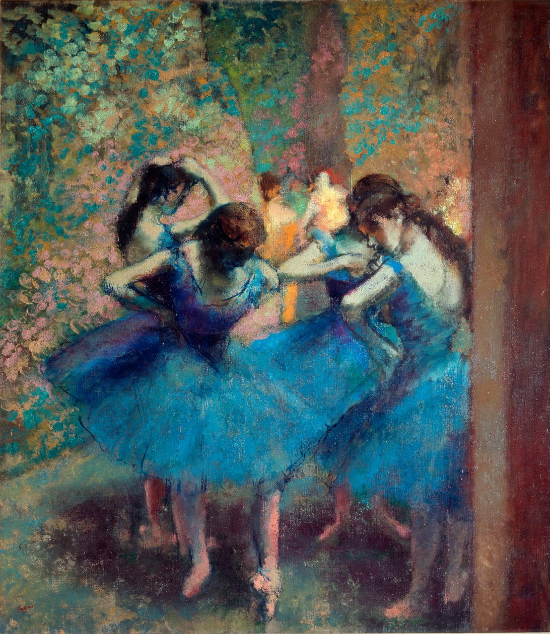 Tanssijat sinisessä, noin 1890 (öljy kankaalle). tekijältä Edgar Degas