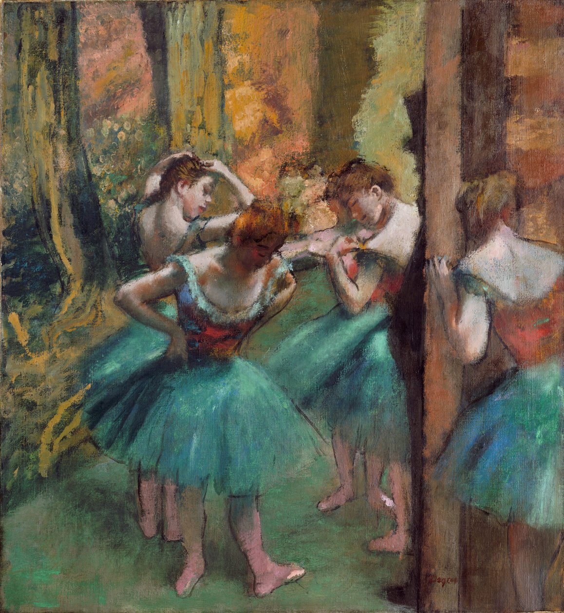 Tanssijat pinkissä ja vihreässä (Dancers, Pink and Green) (öljy kankaalle) tekijältä Edgar Degas