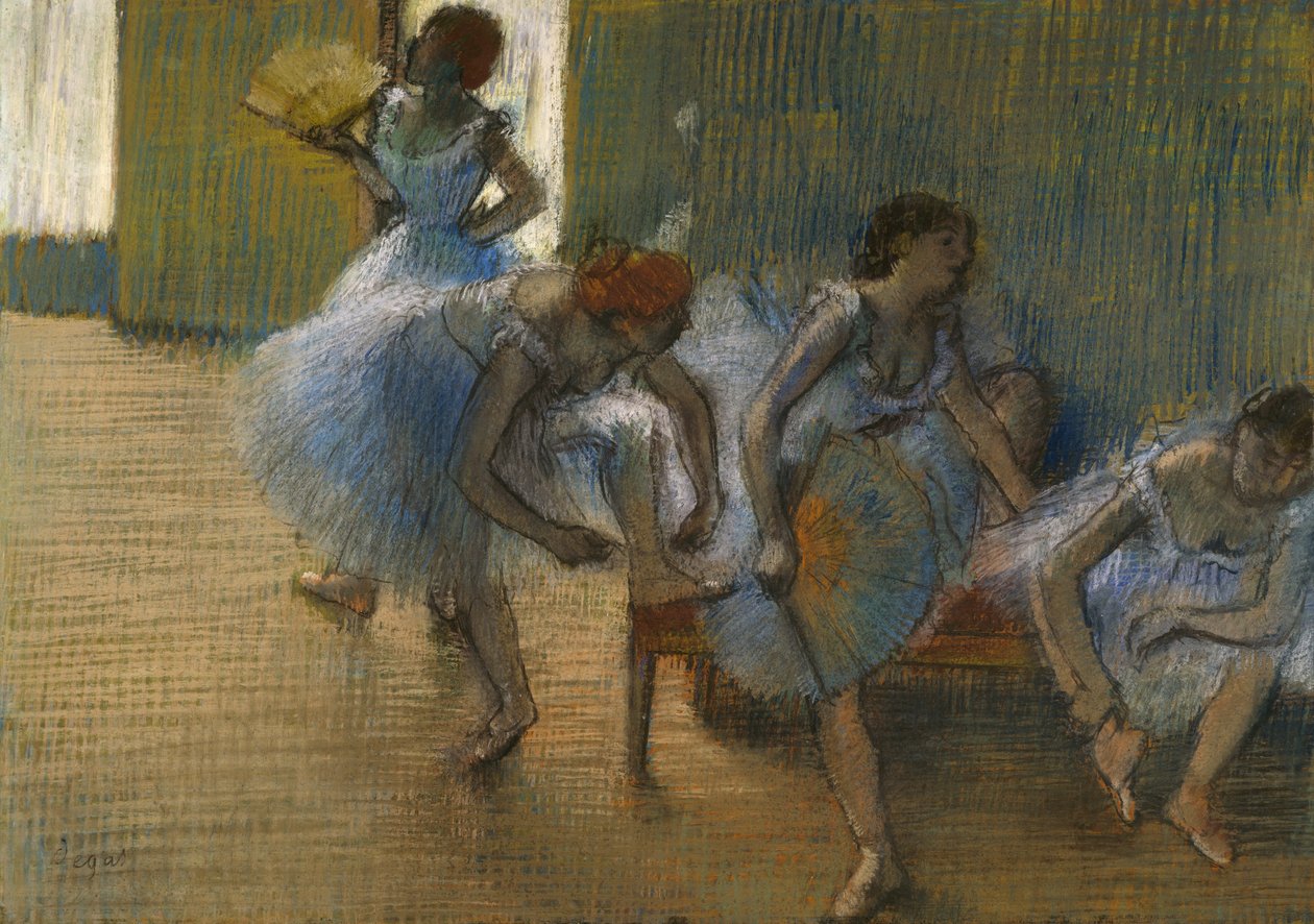 Tanssijat penkillä, n. 1898 (pastelli paperille) tekijältä Edgar Degas