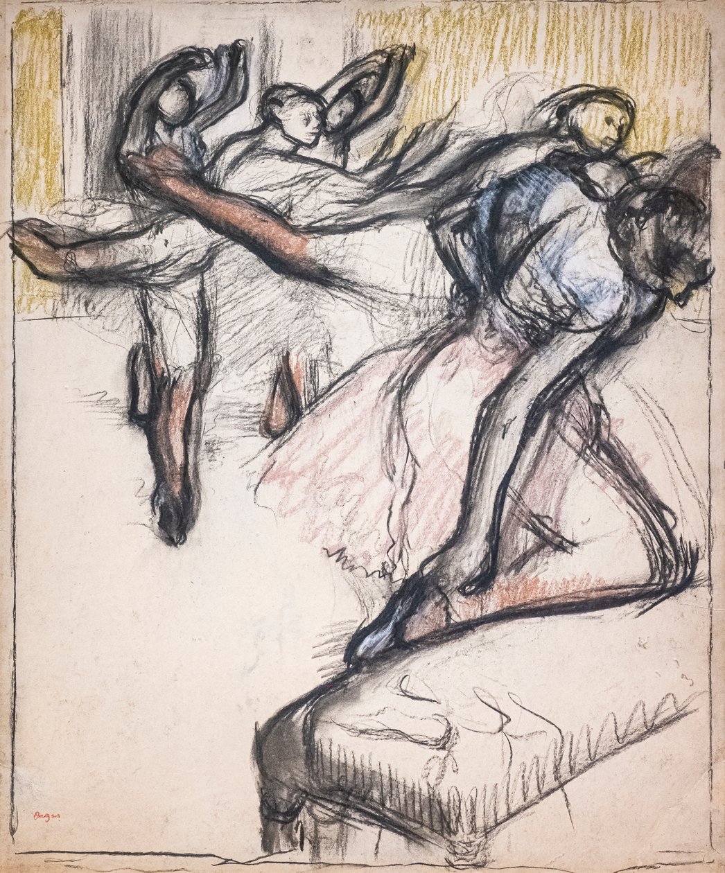 Tanssijat harjoittelemassa Oopperan aulassa. Noin 1890. Pastelli ja hiili paperille. tekijältä Edgar Degas
