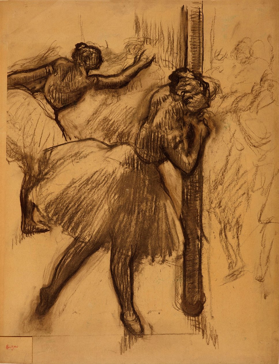 Pylvääseen nojaava tanssijatar tekijältä Edgar Degas