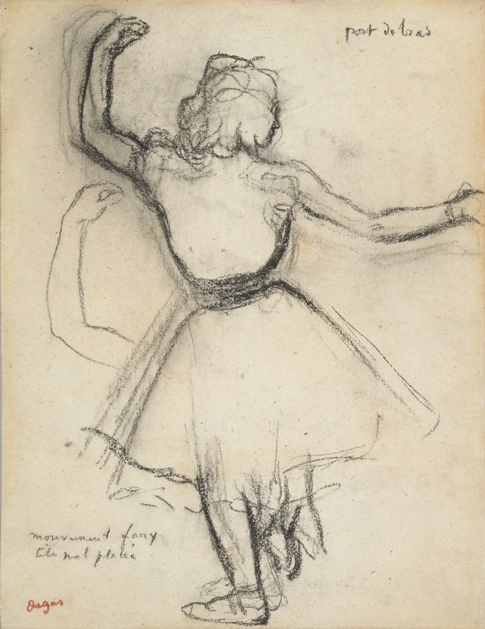 Tanssijatar takaapäin: Port de bras, n. 1875-85 (hiili paperille). tekijältä Edgar Degas